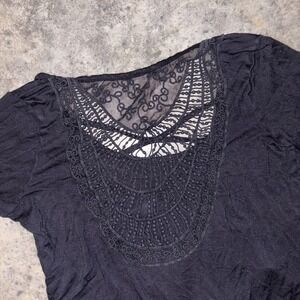 No Boundaries Blouse Top Womens L(11-13) Black Crochet Lace Detail Knot Front